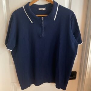 Coofandy - 1/4 Zip Short Sleeve Polo Shirt - Navy Blue with White Trim - Men’s L